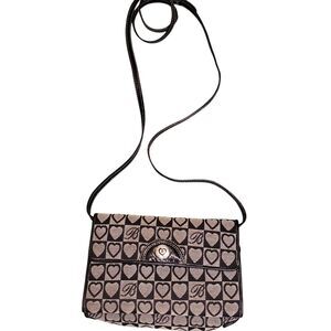 Brighton Black & Tan Heart Logo Crossbody Bag Wallet Purse With Bonus Coin Purse